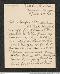 Nachlass Franz Steindachner, Brief von Ethel A. Hopper an Franz Steindachner (07.04.1907), Inv.Nr. 237.06, Seite 1